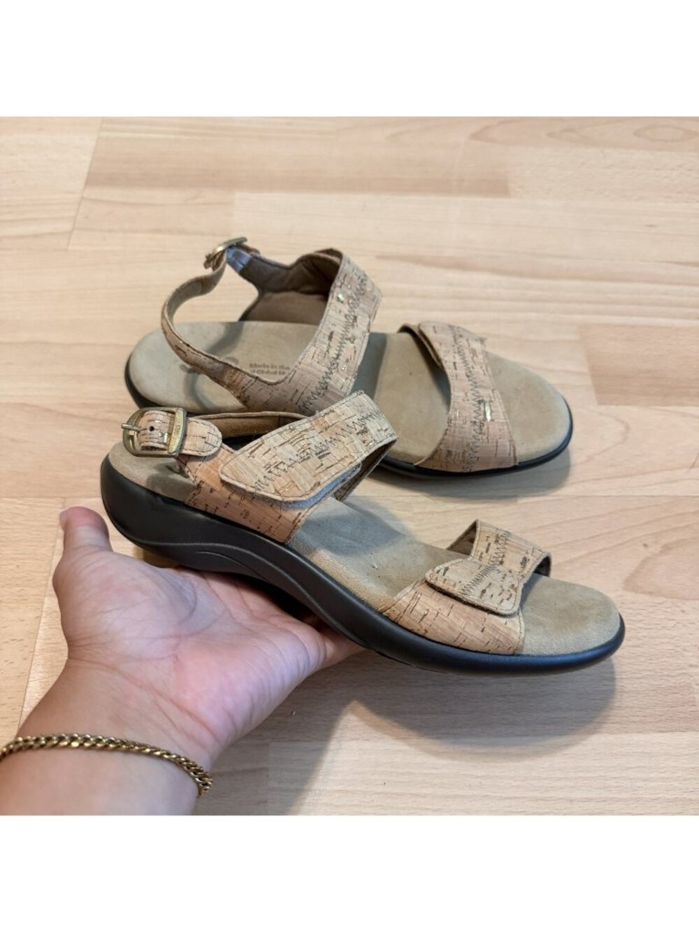 SAS Women’s Nudu Heel Strap Sandal Golden Cork Design- Size 7 W Wide